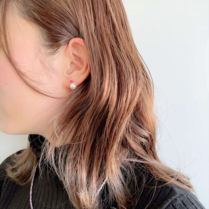 楽天市場】あこや真珠×ルビー ピアス 7.0-7.5mm K18YG パールピアス  