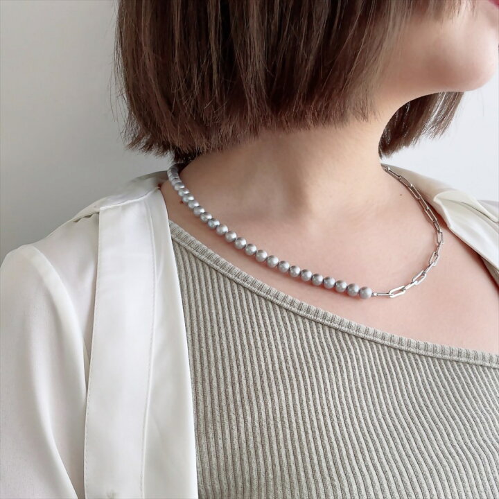 楽天市場】【WEB限定】淡水真珠 ハーフチェーンネックレス グレー 6.5 