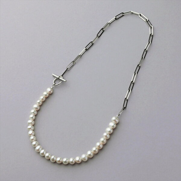 【今だけ40％OFF】【P-dot】淡水真珠 ハーフチェーンネックレス 6.5-7.0mm SUS304　パールネックレス アレルギーフリー 金属アレルギー対応 普段使い カジュアル【WEB限定】