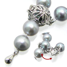 【受注発注品】フラワーデザイン パックマンクラスプ 《真珠6.5〜7.0mm対応》 シルバー(silver)[n5]（真珠ネックレス用 留め具 パーツ）