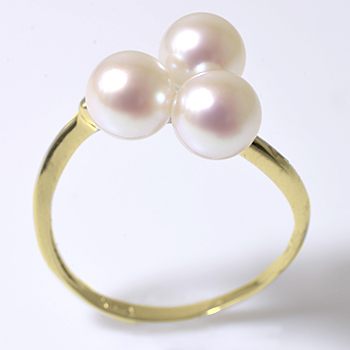 あこや真珠 3粒パールリング（指輪） ホワイト系 5.5-6.0mm BBB K18　ゴールド[n5]（本真珠 リング 普段使い カジュアル  フェミニン おしゃれ） 18k 18金 | 真珠の卸屋さん