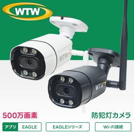WTW 塚本無線 防犯カメラ 防犯灯カメラ 夜間カラー ワイヤレス 屋外 500万画素 バレット型 家庭用 監視カメラ 屋外用防犯カメラ 会話 IPカメラ ネットワークカメラ MicroSDカード録画 マイク内蔵 防水防塵 夜間撮影 留守 EAGLE 録画機能付き
