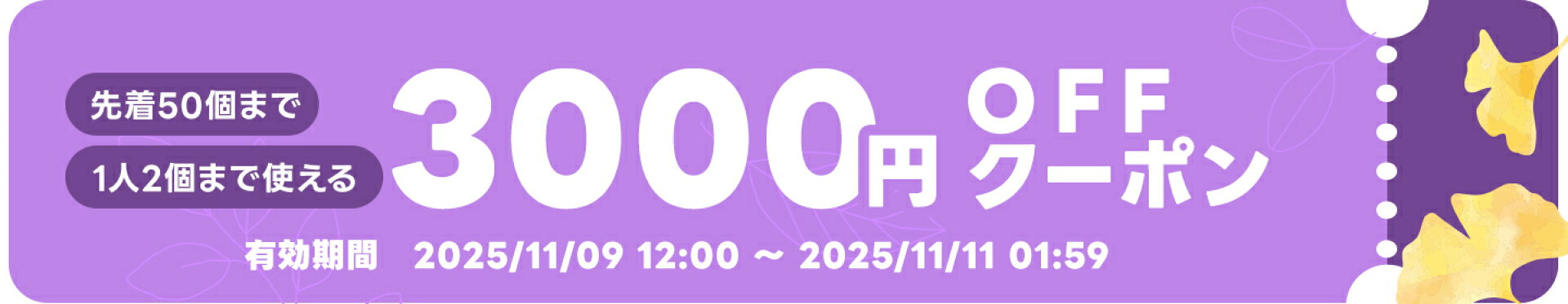 3000円OFFクーポン配布中