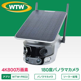 防犯カメラ 180°撮影 4K 800万画素 屋外 Wi-Fi ソーラー MicroSDカード録画 監視カメラ ワイヤレス 屋外 工事不要 スマホ 家庭用 業務用 パノラマカメラ WTW-PRO2