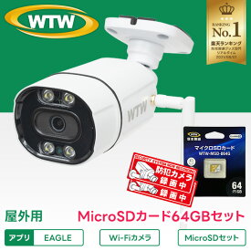 【SD64GB+ステッカーセット】WTW 塚本無線 防犯カメラ ワイヤレス 屋外 楽天1位 300万画素 家庭用 APモード接続 Wi-Fi 防水 小型 バレット型 IPカメラ ネットワークカメラ 防水 IP66 MicroSDカード録画 マイク内蔵 監視カメラ 留守 スマホ対応 監視カメラ EAGLE