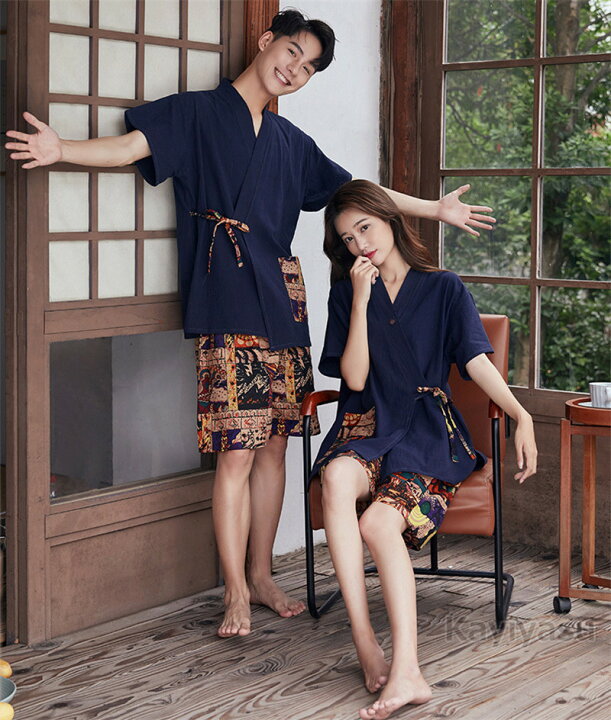 甚平 メンズ 寝巻 パジャマ Vネック トップス パンツ 前開き ハーフパンツ 半袖 寝巻き オシャレ ルームウェア お風呂 レディース 上下セット