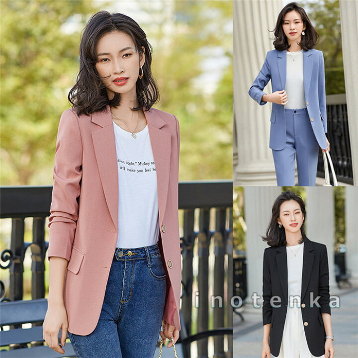 楽天市場 テーラードジャケット レディース Ol ブレザー フォーマル スーツジャケット 着痩せ 長袖 洋服 カジュアル 女性用 通勤 オフィス スリム 卒園式 就職活動 オシャレ 無地 羽織り スプリング コート アウター セレモニー パーティー 就活 Wuyue