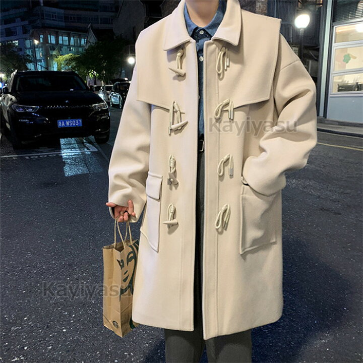 楽天市場 ダッフルコート ゆったり メンズ レディース ステンカラーコート ロング丈 メルトンコート ラシャコート トグルボタン 防寒着 アウター カジュアル服 高校生 大学生 秋冬コーデ かっこいい きれいめ 男性用 女性用 メンズファッション ビッグシルエット 春秋冬