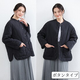 【SS！MAX'99%OFF】ノーカラー キルティング ジャケット アウター レディース ショート丈 秋冬 丸首 コート 羽織り 中綿ジャケットインナー ダウンジャケット ミドル 中綿 軽い 防寒 暖かい 体型カバーお出かけ 高見え おしゃれ シンプル