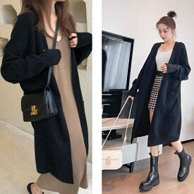 ＼お得！3枚目99%OFF！／ ★春ファッション ニットカーディガン ロング レディース 長袖 厚手 無地 羽織り ポケットアウター 通勤 シンプル 体型カバー おしゃれ ゆったり 細見え ママ ホワイト ブラック グレー キャラメル ブルー ハイゲージ プレゼント