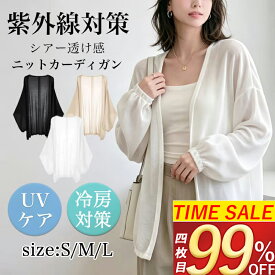【SS 4枚目99%OFF！】UVカット 涼軽 カーディガン レディース サマーカーディガン 夏 Vネックカーディガン 薄手 高見え シアー 春 夏 秋 長袖 アウター 羽織り トップス 冷房対策 通勤通学 空調対策 日焼け対策 透け感 薄手シアーサマーニット 大人 旅行 休み