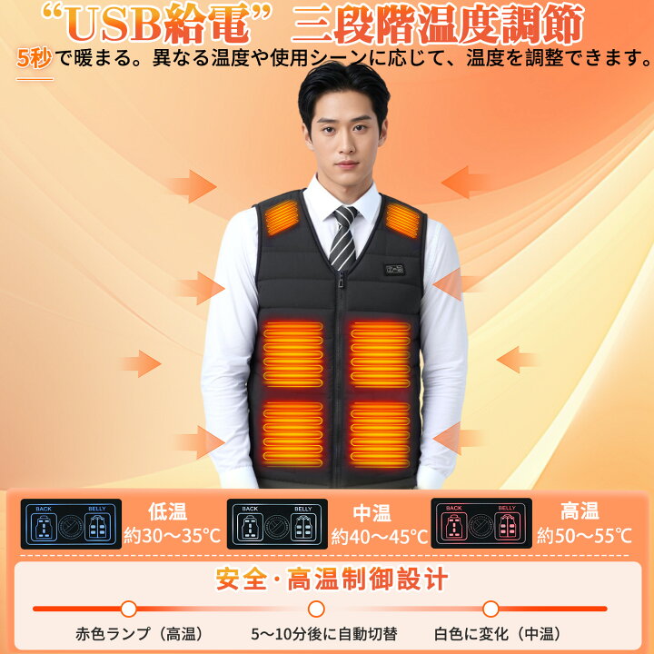 楽天市場】＼SALE☆クーポンで最安2880円+バッテリー特典／ 電熱ベスト メンズ 超軽量 薄型 膨れない 発熱ベスト 大きいサイズ  40~120KG S~6XL スーツ 20000mAhバッテリー 12つヒーター 電熱インナー 電熱ウェア ヒーターべスト 前後独立制御 3段温度調整  Vネック ...
