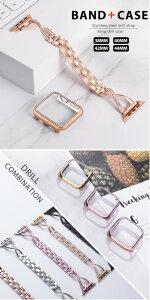 Apple Watch �A�b�v���E�H�b�` �A�b�v���E�I�b�` �P�[�X + �o���h series 4 5 6 SE 44mm 40mm CZ�N���X�^���_�C�� �L���[�r�b�N�W���R�j�A �A�b�v���E�H�b�`�J�o�[ ���^�� ���� �j�� ���j�Z�b�N�X �S��