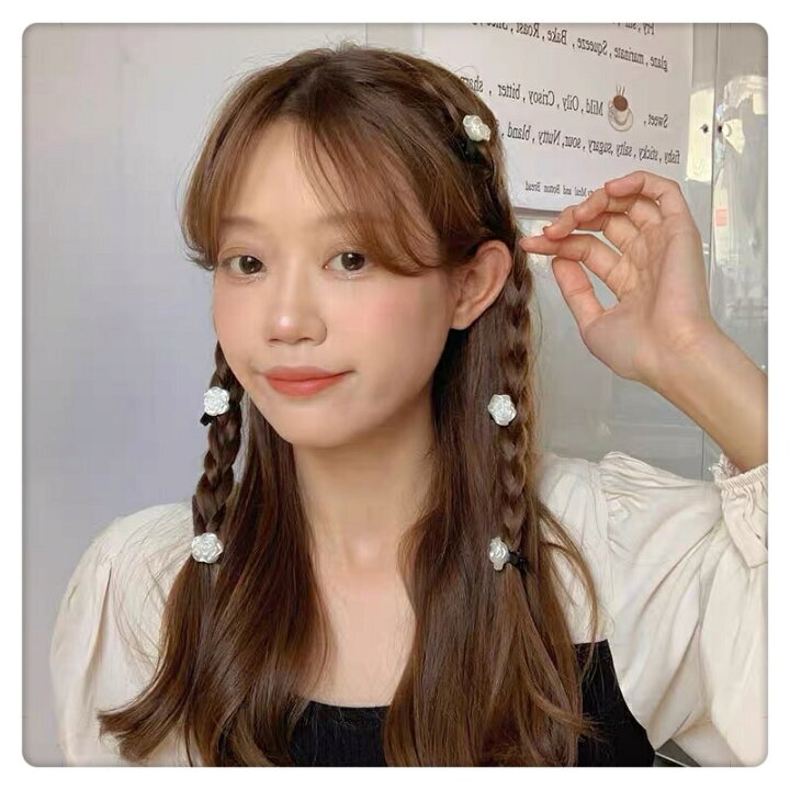 フラワー ヘアクリップ 花 パール ヘアアレンジ ヘアピン 韓国 ４個