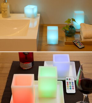 12色LEDキャンドル3点セット角型リモコン付き本物のロウ(ワックス)使用12種類の色で点灯できるLED使用様々な雰囲気を作り出せるインテリアアイテム自動消灯タイマー照明モード【送料無料_あす楽対応】P20Feb16