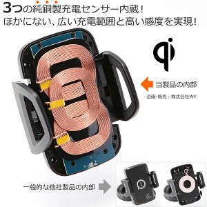 Qi置くだけで充電対応ワイヤレス充電機能内蔵カーホルダー【3つの充電コイルで広い充電範囲】エアコン吹出口、フロントガラス、ダッシュボードの3WAY取付け可!360度回転のボールジョイント採用12V/24V車両対応【送料無料_あす楽対応】P20Feb16