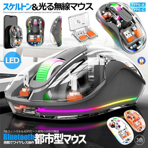 都市型マウス 無線 ワイヤレス Bluetooth LED 静音 3モード 2.4G 透明 スケルトン 軽量 RGB ゲーミングマウス パソコン 便利 ライト 格納式 周辺機器 お洒落 PC イルミネーション 送料無料 TOUMEMOS