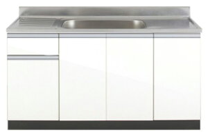 アイオ産業 流し台単体 KW-1500S 標準鏡面扉スノーホワイト色 W1500mm × D550mm × H800+90mm (エリア限定配送無料)