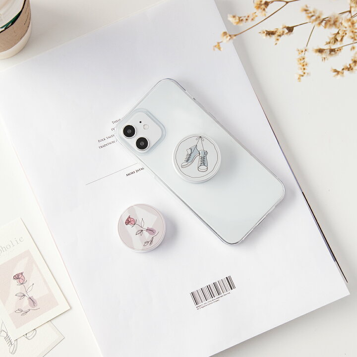楽天市場 スマホグリップ 韓国 おしゃれ かわいい 花 スマホリング スマホアクセサリー 線画 バラ Line Art グリップ グリップホルダー ラインアート Sale 母の日 名入れスマホケースエックスモール
