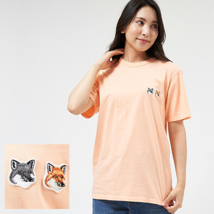 楽天市場 メゾンキツネ Maison Kitsune メンズ レディース Tシャツ Double Fox Head Patch Iukj0008 P612 Peach Cll エクセル ブランドショッピング