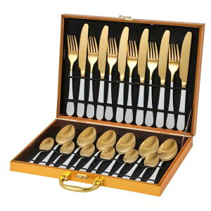 豪華カトラリーセット 24点 ステンレス 鋼 ゴールド シルバー ローズゴールド おしゃれ 高級 プレゼント ギフト用 木製ボックス付き chy990