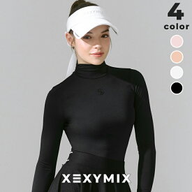 【OUTLET】ゼクシィミックス xexymix 長袖 ベースレイヤー シャーリング入り UVカット 吸汗速乾 モックネック ゴルフウェア レディース かわいい ゴルフ トップス インナー ゴルファー ゴルフ女子 おしゃれ 韓国 ブランド ゼクシーミックス XFK2TL1201【30】