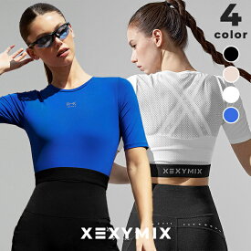 【OUTLET】ゼクシィミックス xexymix 半袖 クロップド丈 5分袖 細見え ランニングウェア トップス レディース Tシャツ UVカット メッシュ素材 ヨガウェア ピラティスウェア スポーツウェア トレーニングウェア ジムウェア ゼクシーミックス XFK2TS1008　【20】