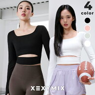 ゼクシィミックス xexymix 長袖 スクエアネック カットアウトデザイン 指穴付き クロップド丈 ピラティス…