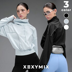 ゼクシィミックス xexymix 長袖 裏起毛 UVカット ハイネック ドローコード調整 ドロップショルダー ドローコード付き リフレクティブパイピング 指穴付き 伸縮性 スポーツウェア トレーニングウェア ランニングウェア ジムウェア ゼクシーミックス xfk4tl1002