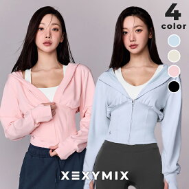 ゼクシィミックス xexymix ジャケット アウター フード付き Vネック 指穴付き UVカット レディース ヨガウェア ピラティスウェア スポーツウェア トレーニングウェア フィットネスウェア ランニングウェア ジムウェア ゼクシーミックス xfl1jl1001