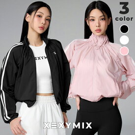 ゼクシィミックス xexymix ウィンドブレーカー シャーリング サイドライン ハイネック スポーティー ドローコード かわいい 普段着 レディース ジャケット アウター スポーツウェア トレーニングウェア ランニングウェア ジムウェア 防風 ゼクシーミックス xfl1jl1103