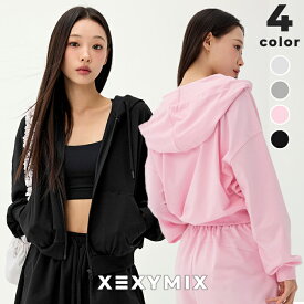 ゼクシィミックス xexymix ジップアップ ハイネック UVカット フード付き ルーズフィット ゆったり かわいい 普段着 レディース アウター スポーツウェア トレーニングウェア ランニングウェア ジムウェア ゼクシーミックス xfl1tl1103
