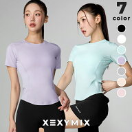ゼクシィミックス xexymix 半袖 ラウンドネック ベーシック 吸汗速乾 スタイルアップ Tシャツ ヨガウェア…