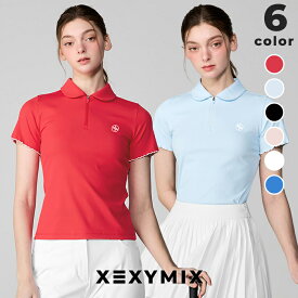 ゼクシィミックス xexymix 半袖 ゴルフウェア レディース かわいい ラッフル襟付き ゴルフ トップス スリムフィット ストレッチ ゴルファー ゴルフ女子 おしゃれ 韓国 ブランド ゼクシーミックス XXMX xfk2qs1206