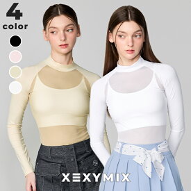 ゼクシィミックス xexymix ゴルフウェア モックネック メッシュ ラグラン ベースレイヤー 長袖 レディース メッシュ 接触冷感 GOLF トップス ゴルファー ゴルフ女子 おしゃれ ゴルフ かわいい ゴルフ ゼクシーミックス xfl1tu1202