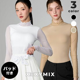 ゼクシィミックス xexymix ゴルフウェア ラッフル モックネック パッド付き ベースレイヤー 長袖 レディース メッシュ 接触冷感 GOLF トップス ゴルファー ゴルフ女子 おしゃれ ゴルフ かわいい ゴルフ ゼクシーミックス xfl1tu1204