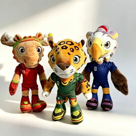2026ワールドカップ テーマキャラクター マスコット ぬいぐるみ セット 3体 ヘラジカ ジャガー ワシ サッカー ユニフォーム 着用 柔らかい 抱き心地 抜群 25cm 子供 誕生日 プレゼント インテリア コレクション 応援グッズ