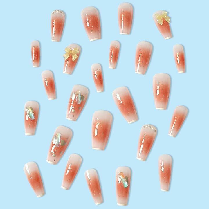 楽天市場】ネイルチップ ロング ピンク ホワイト リボン クリスタイル  