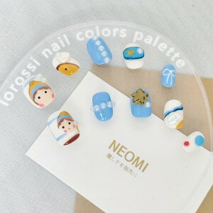ネイルチップ ショート つけ爪 イラスト 春 ライトブルー キュート 2025春夏 パールネイルチップ 繰り返し使える インスタ映え パールガール シンプル 可愛い ネイルシール 10枚入 手作 かわ
