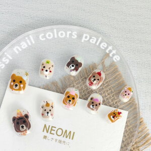 ネイルチップ ショート かわいい クマネイルチップ 10枚入 ベージュ ジェル風 貼るだけ簡単 夏でもはがれない ラウンドショート かわいい 癒し系 プチプラネイル 貼るだけネイル ネイルシー