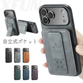 iPhone17 カバー 折りたたみ スタンド iPhone16ケース iPhone15ケース iPhone14ケース iPhone13ケース iPhone12ケース iPhone 17 ケース 背面 レザー 薄い カード収納 ポケット付き 折りたたみ式 アイフォンケース スマホケース XFUN