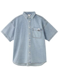 FACE LABEL LIGHT DENIM S/S SHIRT X-girl X-girl エックスガール トップス シャツ・ブラウス ブルー ブラック【送料無料】[Rakuten Fashion]