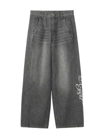 RHINESTONE LOGO LOOSE DENIM PANTS X-girl X-girl エックスガール パンツ ジーンズ・デニムパンツ ブルー ブラック【送料無料】[Rakuten Fashion]