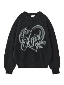 X-girl/(W)HEART SPRAY LOGO KNIT TOP X-girl エックスガール トップス ニット ブラック ピンク ホワイト【送料無料】[Rakuten Fashion]