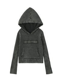 X-girl/(W)FADED WOVEN MIX KNIT HOODIE X-girl エックスガール トップス パーカー・フーディー カーキグリーン ブラック ブラウン【送料無料】[Rakuten Fashion]