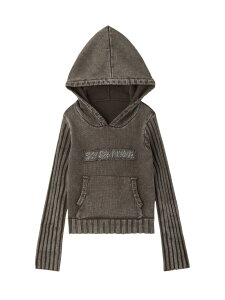 �ySALE�^30%OFF�zFADED WOVEN MIX KNIT HOODIE X-girl �G�b�N�X�K�[�� �g�b�v�X �j�b�g �J�[�L�O���[�� �u���b�N �u���E���yRBA_E�z�y���������z[Rakuten Fashion]