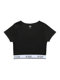 LOGO AND STRIPE CROPPED S/S TOP トップス X-girl X-girl エックスガール トップス カットソー・Tシャツ ブラック カーキ ホワイト【送料無料】[Rakuten Fashion]