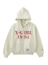 X-girl/(W)X-girl x Champion REVERSE WEAVE R STENCIL LOGO ZIP UP HOODIE X-girl エックスガール トップス パーカー・フーディー グレー ブラック レッド【送料無料】[Rakuten Fashion]