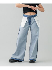 REVERSIBLE WIDE LEG PANTS パンツ X-girl X-girl エックスガール パンツ その他のパンツ ブルー ホワイト【先行予約】*【送料無料】[Rakuten Fashion]