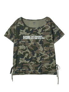 RIBBONED HEM FADED LOGO S/S TEE X-girl �G�b�N�X�K�[�� �g�b�v�X �J�b�g�\�[�ET�V���c �O���[�y���������z[Rakuten Fashion]
